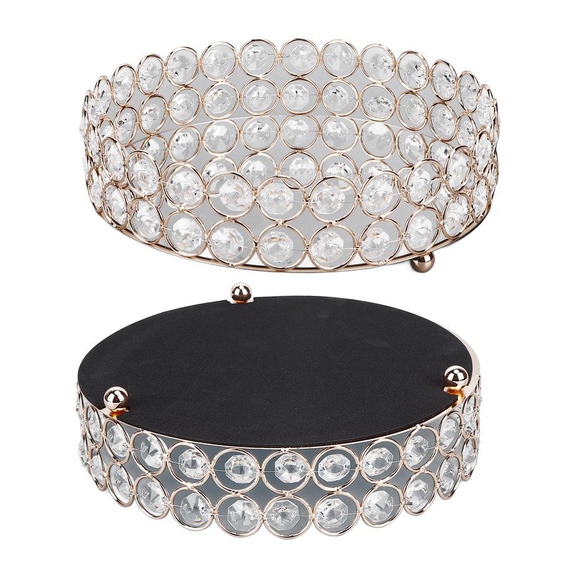 Crystal Cosmetic Makeup Tray 8in Round Display Tray Mirrored Metal