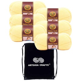 Lion Brand Baby Soft Lemonade 920-160 (6-Skeins - Same Dye Lot) DK Light Worsted #3 Acrylic Yarn for Crocheting and Knitting with Project Bag