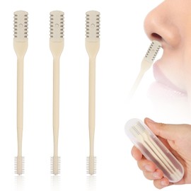 PEUTIER 3pcs 2 in 1 Nose Hair Trimmer, 360° Rotating Nasal Hair Cutter Clipper Double Sided Nose Hair Cleaner Portable Manual Nostril Hair Removal Tool with Ear Picker for Men Women (Cream)