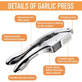 Garlic Press 2 in 1, Stainless Steel Blade, Effortlessly Crush, Slice, and Mince Garlic,with this Versatile Kitchen Tool - Perfect for Home Cooks and Professional Chefs Alike.