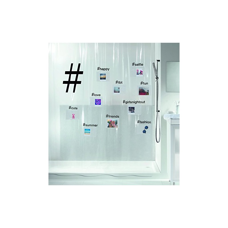 Spirella Anti-Mould Shower Curtain Hashtag to Fill Yourself, Anti-Bacterial, Washable,