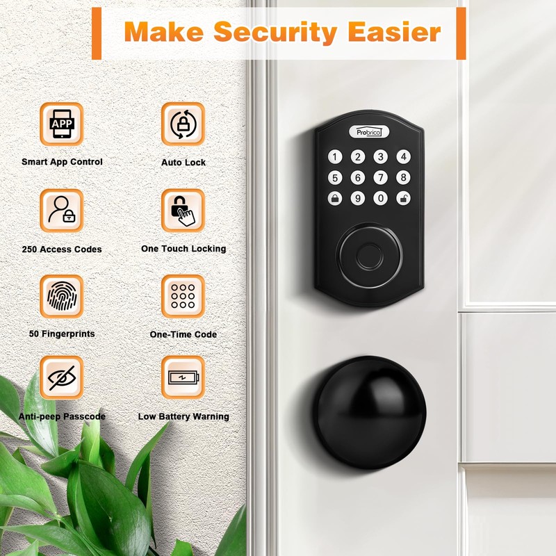 Probrico Smart Fingerprint Door Lock for Front Door,Electronic Keyless Entry