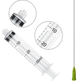 HaBeuniver 30ml Luer Lock Syringe with 14Ga 7 Inches Long Blunt Tip, Great for Measuring and Refilling, Pack of 2