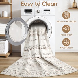 Large Living Room Area Rug 8x10: Soft Machine Washable Boho Moroccan Farmhouse Rugs for Bedroom Under Dining Table - Non Slip Neutral Morden Indoor Floor Carpet for Home Office Decor - Brown/Cream