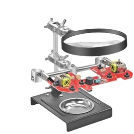 5 x Magnifying Glass with Soldering Holder, Soldering Aid Third Hand with Robust Metal Base and Storage Compartment, 2 Adjustable Metal Arms Soldering Station Helping Hands for Repair Electronic,