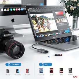 uni USB C Lector de Tarjetas SD,Adaptador Tarjetas de Cámara Memoria Tipo-C a Micro SD [Nylon Duradero,Sin Bloqueo]para SD/TF Compatible con Thunderbo