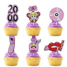 18pcs Pink Glitter Dessert Cupcake Topper Pick for I Love The 2000s Theme Decor Supplies Baby Shower Women Girls Happy Birthday Party Decoration