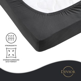 Devior Jersey fitted sheet, 180 x 200 - 200 x 200 cm, anthracite, bed sheet 100% cotton, up to 22 cm mattress height elastic band, Oeko-Tex made in green, fitted sheets, linen mattress cover 180 x 200