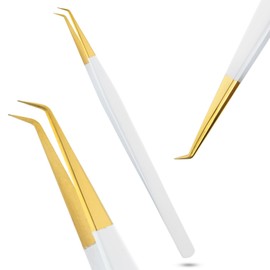My Lash Tools Eyelash Extension Curved Degree Tweezers for Isolation Lash Extensions 14cm Best for Individual Isolation & Classic Lashes Japanese Stainless Steel Eyelash Twisers (Matte White Gold Tip)