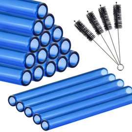 Lainballow 20 pcs 6 Inch Glass Blowing Tubes, Blue Glass Tubes, 12 mm OD 10 mm ID 2mm Thick Wall Glass Borosilicate Blowing Tubing with 4 Cleaning Brush for Art DIY