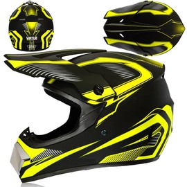 Senhill Motocross Helmet Dirt Bike Helmet Motorcycle Full Face Helmet with Gloves Goggles Mask for Unisex Adult Youth DOT/FMVSS 218 Approved (Medium, Yellow)