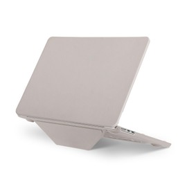 MOSISO Compatible with MacBook Air 13 inch Case 2025 2024 2023 2022 M4 A3240 M3 A3113 M2 A2681, PU Leather Coated Plastic Hard Shell Cover with Fold Kickstand for MacBook Air 13.6 inch Case, Khaki