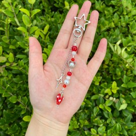 QqzsJewls Aesthetic Keychain Accessories for Women Backpack Keychain Phone Charm for Girls Birhtday Christmas Gifts, Red Strawberry, Medium