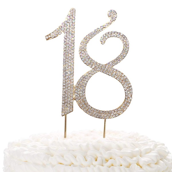 18 adornos para tartas de oro con cristales brillantes de 18 cumpleaños o aniversario, ideales para decoración de fiestas, aleación de metal de calidad, recuerdo perfecto, dorado ((gold 21)