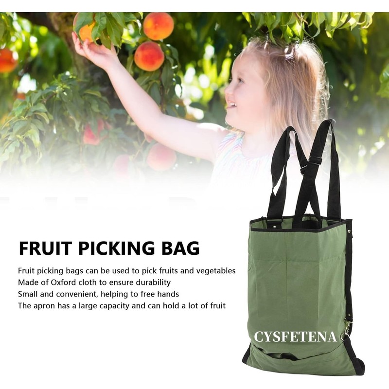 CYSFETENA Fruit Picking Bag, Green Double Buckle 600D Oxford Cloth