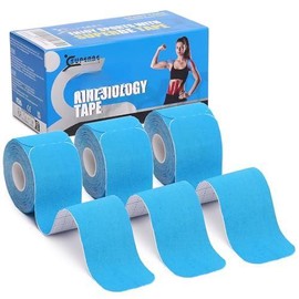 Precut Kinesiology Tape (3 Rolls Pack)  Elastic Sports for Support and Physio Breathable Waterproof (Black) - Color: Blue