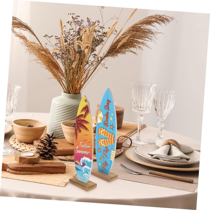 UKCOCO Set of 4 Wooden Surfboard Table Signs 8.3" Summer