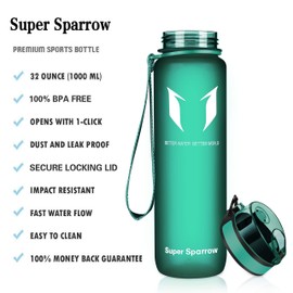 Super Sparrow Sports Water Bottle Multi-Size BPA Free & Eco-Friendly Tritan Co-Polyester Plastic - Fast Water Flow, Flip Top, Opens with 1-Click