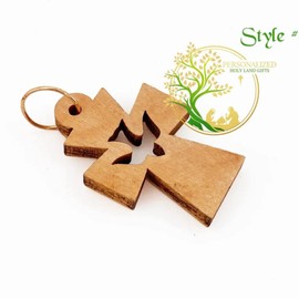 Olive Wood Holy Spirit Cross Pendant. Wooden Cross Charms for Religious Rosary- Jewelry Making Comes in Gold Organza Bag - Set of 3