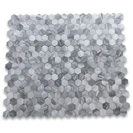 Stone Center Online Bardiglio Gray Marble 2 inch Hexagon Mosaic Tile Honed Kitchen Bath Wall Floor Backsplash Shower (1 Sheet)