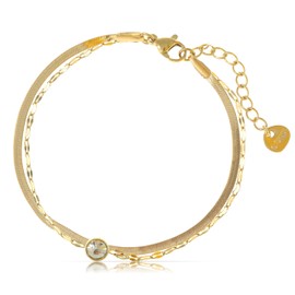 Made by Nami Layered Bracelet Women's Silver or Gold Surgical Stainless Steel 16 + 3 cm Double Row Bracelet with Gemstone Hypoallergenic Waterproof Jewellery Gifts for Women, adjustable, Stainless