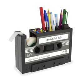 Cassette Tape Dispenser Pen Holder Vase Pencil Pot Stationery Desk Tidy Container Office Stationery Supplier Gift (Black)