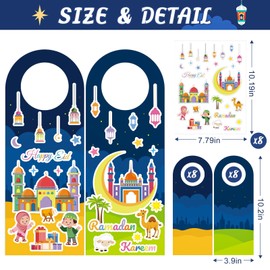 16 Set Eid Mubarak Sticker Scenes Door Knob Hangers DIY Ramadan Kareem Religious Mosque Stickers Craft Gift for Kids Classroom Party Activities Supply (Ramadan 16)