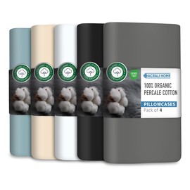 Acrali Home 100% Organic White Pillow Cases 4 Pack Cotton, 200 Thread Count - Pillowcases with Envelope Closure - Breathable, Soft Cozy & Premium Hotel Quality Pillow Covers – Standard Size 50x75 cm