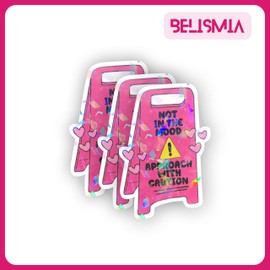 BELISMIA 3pcs Not in The Mood Approach with Caution Holographic Sticker, Caution Sign Holographic Sticker, Funny Warning Vinyl Water Assistant Sparkly Stickers for Laptop Phone Water Bottle Kindle