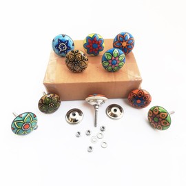 Royal Kraft Vintage Hand Painted Ceramic Pull Knobs for Kitchen Cabinet, Door & Drawer, Wardrobe, Cupboard (10 Designs x 2 pcs = 20 knobs) Sknob006_20