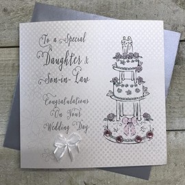 WHITE COTTON CARDS To A Special Daughter and Son-in-Law Congratulations on Your Wedding Day, BD28, 16cm x 16 cm