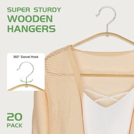 APRTAT Bamboo Hangers 20 Pack - Durable & Slim Coat Hanger - Suit Hangers with 360-Degree Rotatable Hook, Suit Hangers for Clothes, Jacket, Shirt, Tank Top, Pant (Natural, 20)