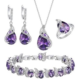 EVER FAITH Boda Sets de Joyería Cristal Zirconia Cúbica Piedra Natal Gota de Agua Collar Arete Set para Novia Regalo para cumpleaños/Día de la Madre/N