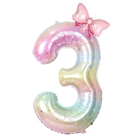 40-Inch Rainbow Number 3 Balloons & Mini Butterfly Balloons, Butterfly Birthday Decorations for Girls, 3rd Birthday Balloons, Butterfly Birthday Party Supplies. (Stars butterfly 3)