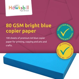 Hawksbill Bright Blue Paper 80 GSM A4 – 100 Sheet Pack of Premium Paper for Copier Use Printing at Office & Home