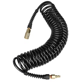 Keepro Durable Polyurethane Recoil Air Hose, 1/4 Inch ID By 25 Feet Long Air Compressor Hose with repairable solid brass 1/4" Industrial Quick Coupler and Plug, 150 PSI Maximum Pressure, Black