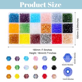AWARDSEN 1800 Pcs Glass Beads 4mm AB Color Small Crystal Beads for Bracelet Making 18 Colors Bicone Acrylic Bead for Crafting DIY Necklace Earring Jewellery