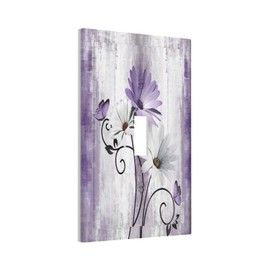 Yamxbfa Rustic Farm Purple Daisy Floral Flowers and Butterfly on Violet Grey Wood Single Toggle Light Switch Cover Decorative 1 Gang Wall Plate Electrical Dimmer Switchplate for Country Bathroom Decor