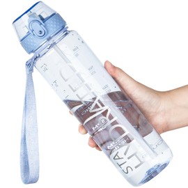 OLDLEY 1L Sports Water Bottle with Straw, Tritan 1 Litre Motivational Drink Bottle, BPA Free Leakproof Transparent Water Bottle with Time Marker for Cycling, School, Gym, Outdoor (Pale Purple)