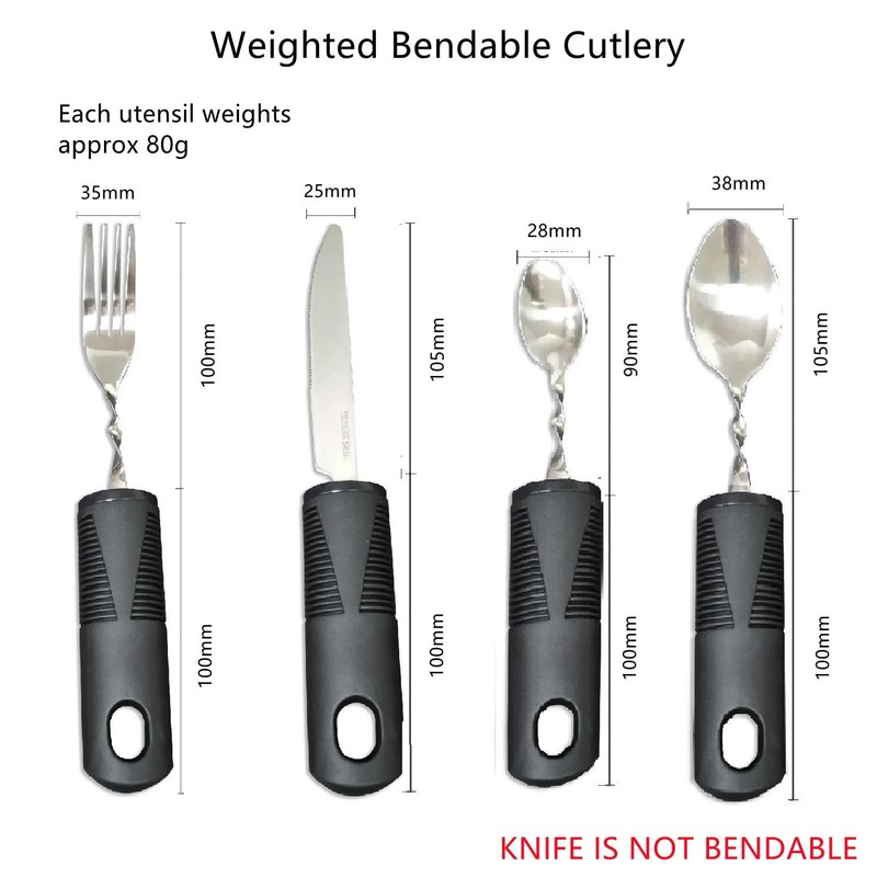 Extra Wide Handles Bendable Easy Grip Cutlery Set, Chunky Handles,