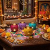 Glass Diwali Candle Holder - 4 Pcs Colorful Festival Tea