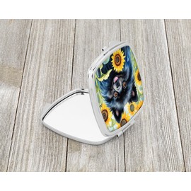 Caroline's Treasures Pomeranian in Sunflowers Compact Mirror Decorative Travel Makeup Mirror for Women Girls Gifts Pocket Makeup Mirror Folding Handheld