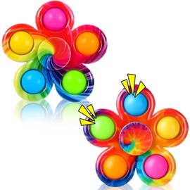 SCIONE 2PCS Fidget Spinner Pop It,Tie Popper Fidget Spinner,Push Bubble Sensory Party Bag Fillers,Fidget Toy for Kids Adults,Pop Hand Spinner for Anxiety Stress Relief