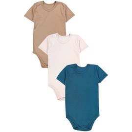 TupTam Children's Unisex Short-Sleeved Cotton Bodysuit, Set of 3, Beige / light beige / petrol green