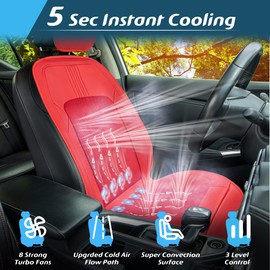 Paffenery 1Pcs Cooling Car Seat Cover Front Seat, 12V-24V Ventilated Cooling Car Seat Cushion, Cooled Seat Cover for Car SUV Truck Universal Fit, Sports Red