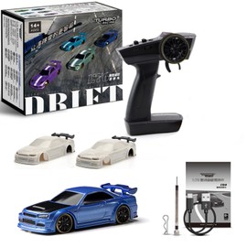 KAIMIO Turbo Racing 1:76 Mini Drift RC Car, C64, with Gyroscope, 1/76 Full Scale RTR, 2.4GHZ RC Car, with 2 Replaceable Body Shells (Blue)