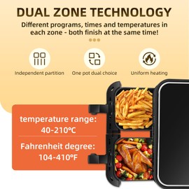 Air Fryer XL 8.5QT, Dual Zone 4 in 1 Air Fryer for Roast, Bake, Dehydrator, Defrost, Reheat for Quick Meals, Airfryers for Family Use