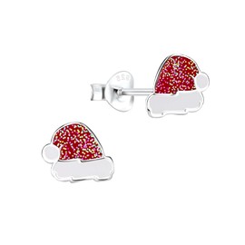 FIVE-D 2 Pairs of Earrings Christmas Santa Hat and Christmas Tree 925 Sterling Silver in Jewellery Case, Sterling Silver