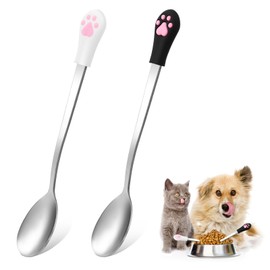 2 Pcs Dog Cat Spoon Pet Can Spoon Stainless Steel Cat Claw Spoon Cat Spoons for Wet Food Long Handle Cat Food Scoop Pet Feeder Spoon for Dog and Cat Food Can (White and Black)