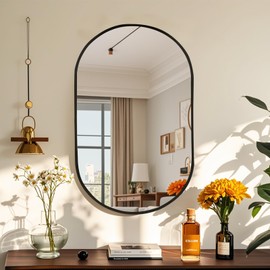 CLBA 17x30 inch Oval Bathroom Mirror, Black Oval Mirror, Vanity Wall Mirror with Brushed Metal Frame, Oval Mirrors for Bathroom, Entryway, Over Sink, Living Room